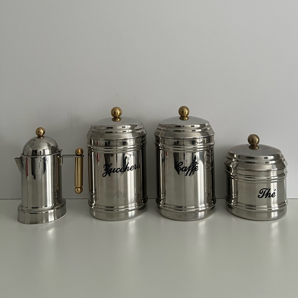 VEV VIGANO Stainless Steel Canister Set with Gold Accents.